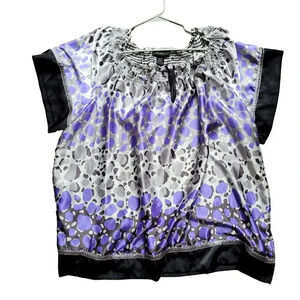 Lane Bryant Women's Blouse Top 26/28 Multicolor 100% Polyester Short Sleeves